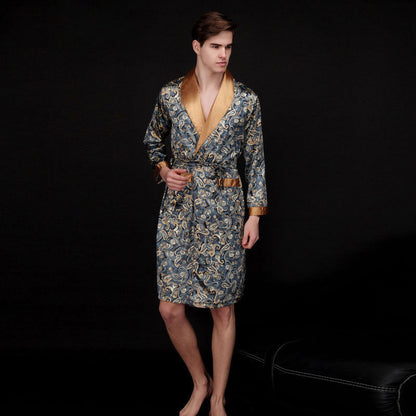 Men's Summer Long Ice Silk Pajamas Nightgown Ooho