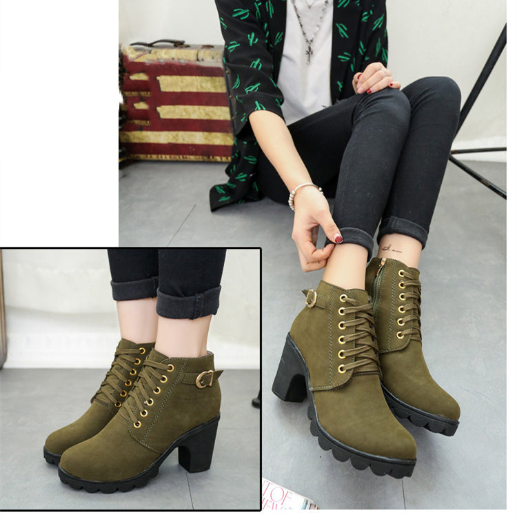 Chunky Block Heel Boots Buckle Ankle Boots Women Shoes Ooho