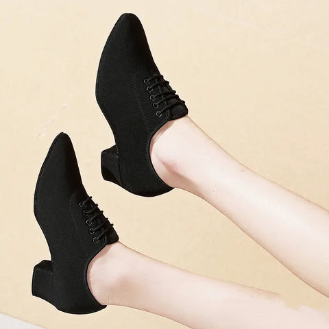 Charm Charm Latin Dance Women's Mid Heel Soft Bottom Oxford Cloth Dancing Shoes Ooho