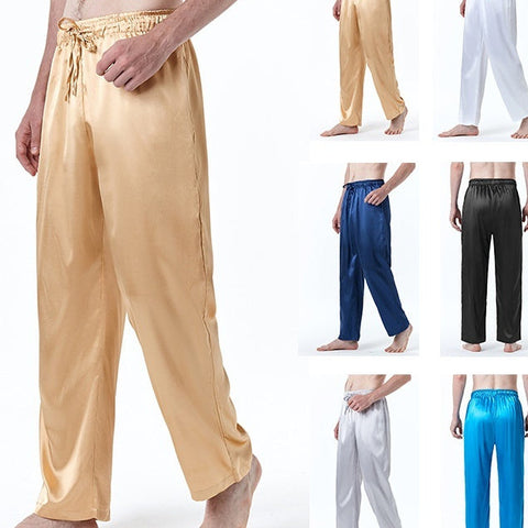 Men's Pure Color Silk Pajama Pants Ooho