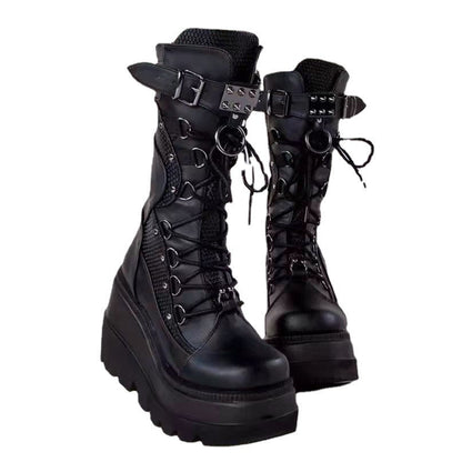 Lace-Up Combat Boot Motorcycle Black Bucke Chunky Boots For Women Winter Shoes Ooho