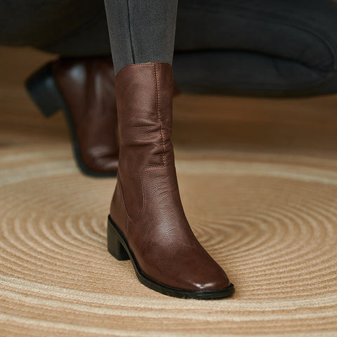 Women's Square Toe Pleated Western Cowboy Boots Ooho