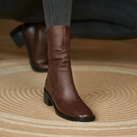 Women's Square Toe Pleated Western Cowboy Boots Ooho 