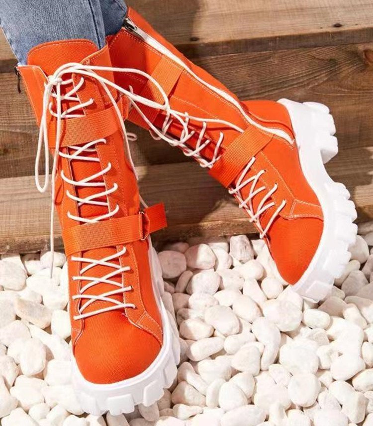 Platform Boots Buckle Lace-up Cowboy Boots Women Shoes Ooho