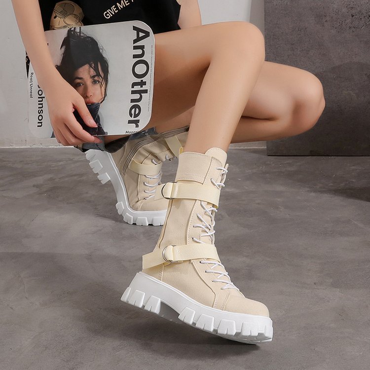 Platform Boots Buckle Lace-up Cowboy Boots Women Shoes Ooho
