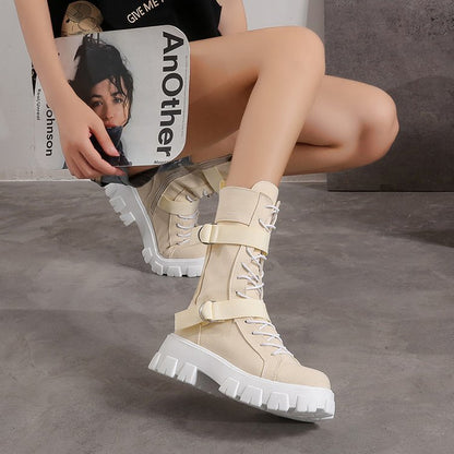 Platform Boots Buckle Lace-up Cowboy Boots Women Shoes Ooho