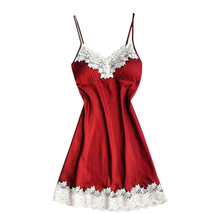 Large Size Sexy Suspender Dress Satin Lace Stitching Nightdress Ooho
