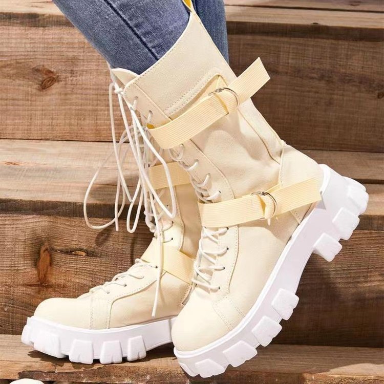 Platform Boots Buckle Lace-up Cowboy Boots Women Shoes Ooho