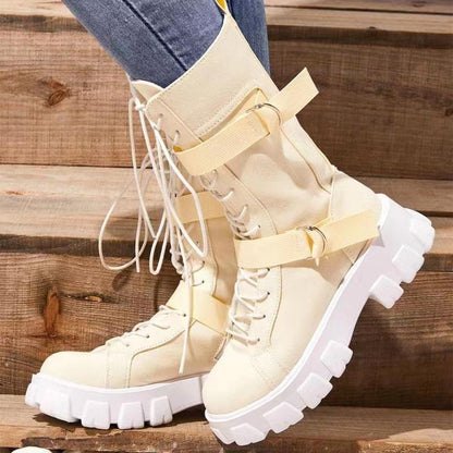 Platform Boots Buckle Lace-up Cowboy Boots Women Shoes Ooho