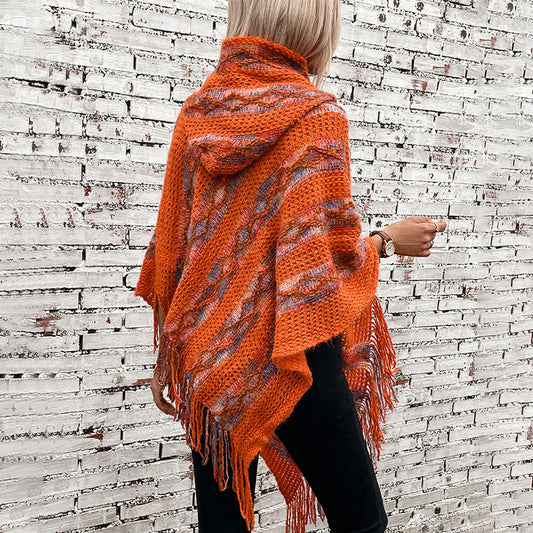 Women's Fashion Knitted Tassel Cape & Shawl – Cozy Boho Chic Wrap Ooho