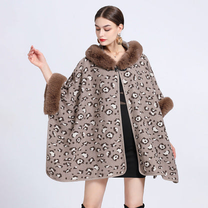 Women's Oversized Jacquard Shawl Cape – Knitted Woolen Cardigan Coat for Elegant Winter Style Ooho