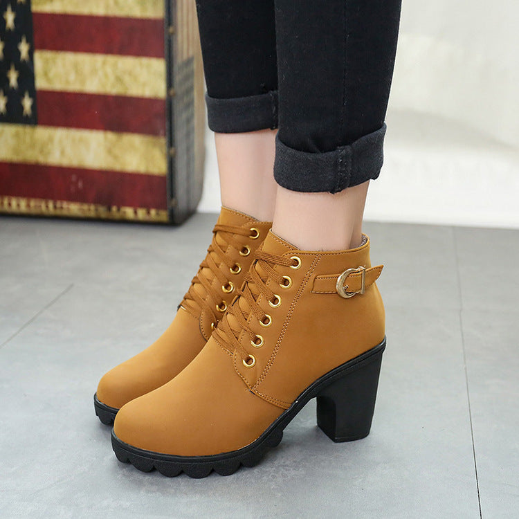 Chunky Block Heel Boots Buckle Ankle Boots Women Shoes Ooho