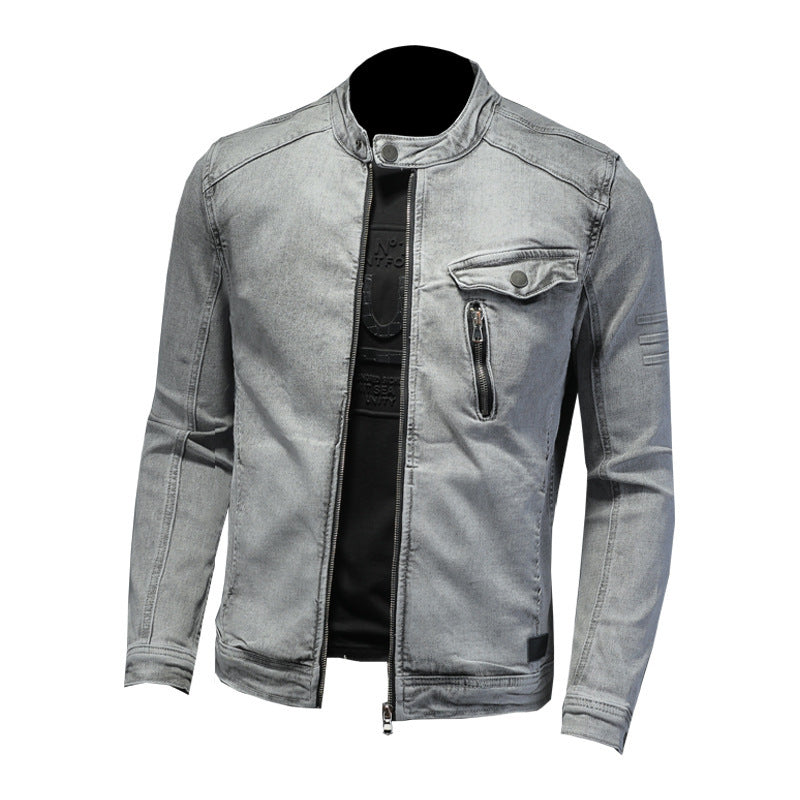 High Quality Stretch Zipper Denim Jacket Men Ooho