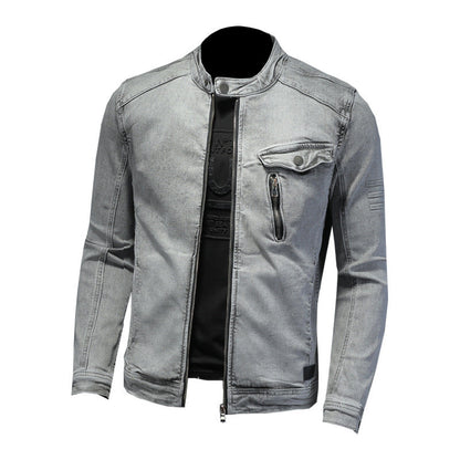 High Quality Stretch Zipper Denim Jacket Men Ooho