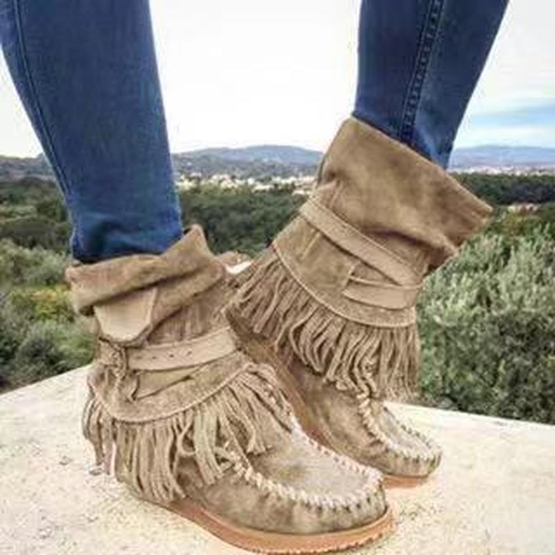 Fringe Middle Boots Women Sexy Tassel Boots Fashion Buckle Ooho