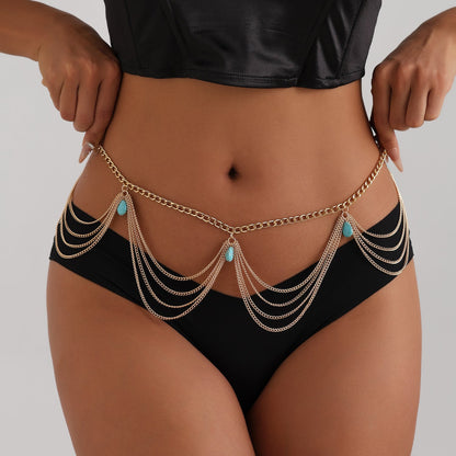 Classic Retro Turquoise Waist Belly Chain For Women Summer Beach Sexy Simple Body Chain Jewelry Accessories Gift Ooho