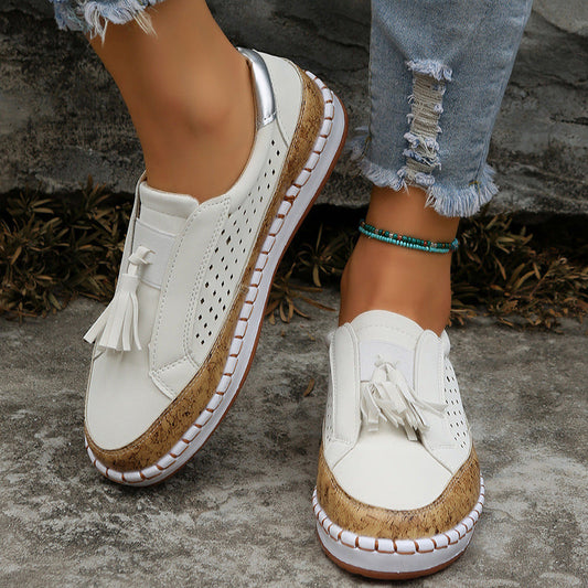 Tassel Shoes Women's Color Matching Round Toe Flats Ooho