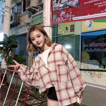 Women Blouses Shirts Plaid Oversize Thin Casual Sun-protect Ooho