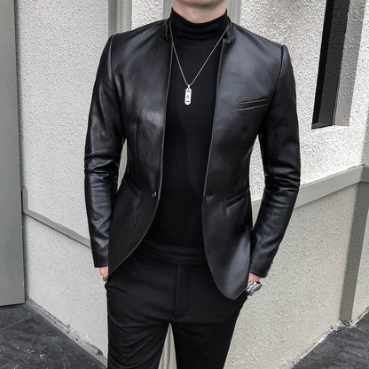 Slim Trend Fashion Brand Simple Leather Jacket Jacket Men Ooho