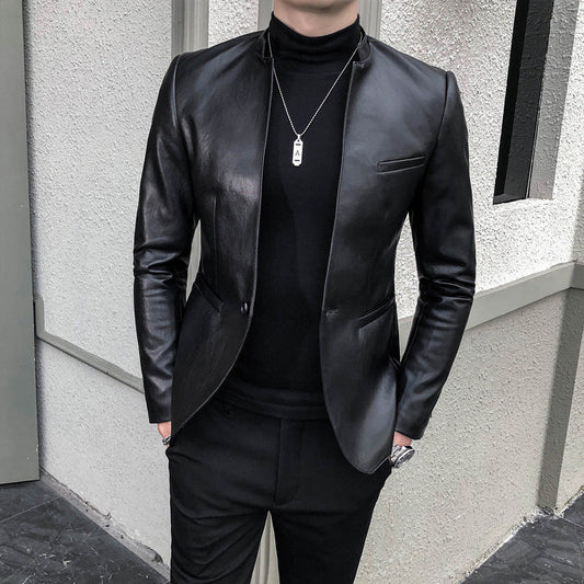 Slim Trend Fashion Brand Simple Leather Jacket Jacket Men Ooho