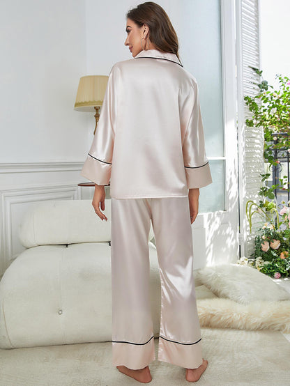 Long Sleeve Pajama Set Button Up Shirt And Pants Lounge Sets Sleepwear Ooho