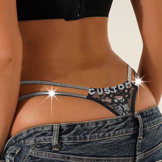 Adjustable Rhinestone Letter Thong For Women Ooho