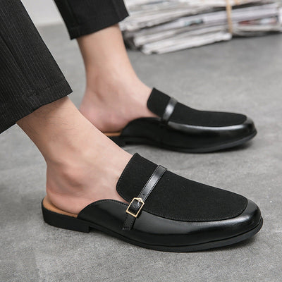 Men's British Half Slippers Small Leather Shoes Men's Slippers Ooho