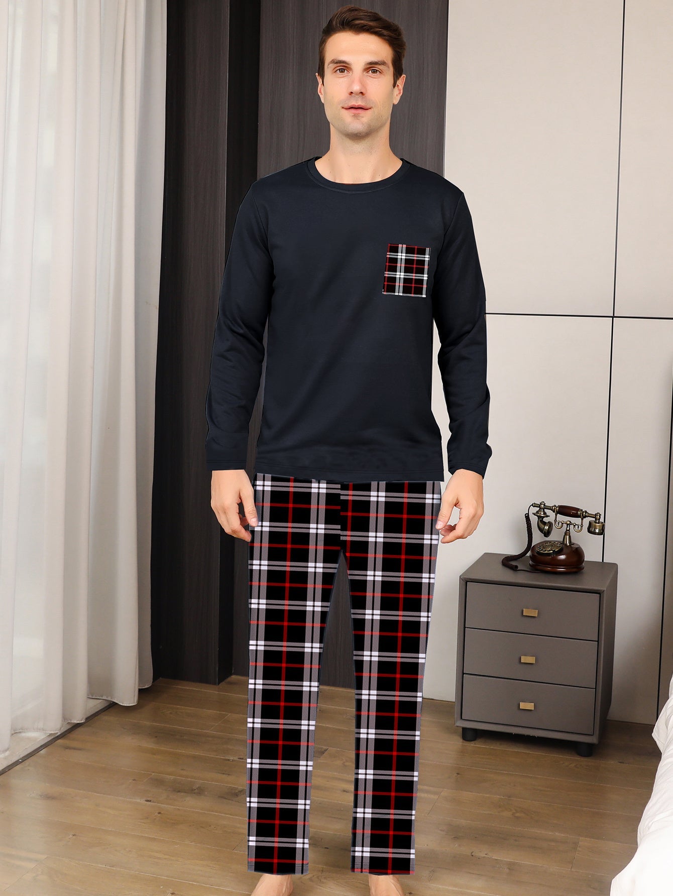 Ice Silk Long Sleeve Long Pants Men's Pajama Set Ooho