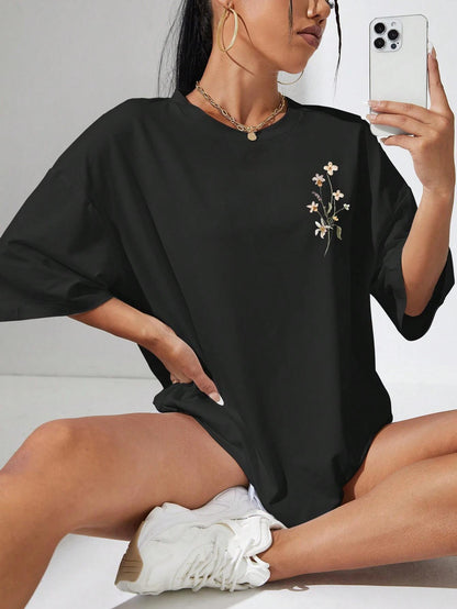 Beautiful Flower Clusters Print Cotton Women T-shirts Casual Ooho