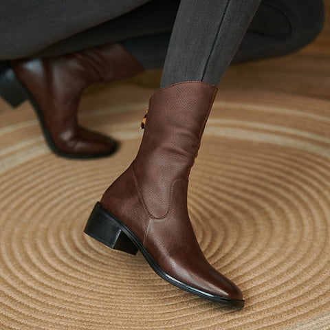 Women's Square Toe Pleated Western Cowboy Boots Ooho