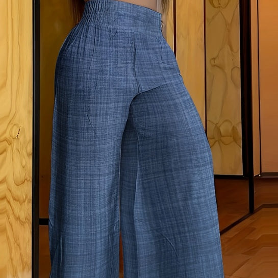 Women’s Solid Palazzo Pants | Casual Wide-Leg Elastic Waist Trousers for Comfort & Style Ooho