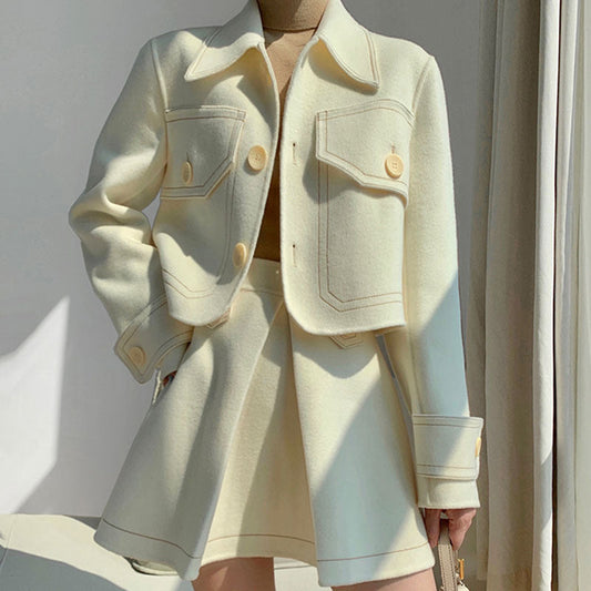 Elegant Woolen Two-Piece Skirt Suit for Professional Women | Western Style Business Outfit Ooho