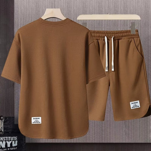 Short-sleeved T-shirt Summer Men Leisure Set Teenagers Student Sports Suit Junior High School Running Two-piece Suit Ooho