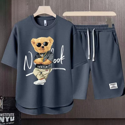 Short-sleeved T-shirt Summer Men Leisure Set Teenagers Student Sports Suit Junior High School Running Two-piece Suit Ooho