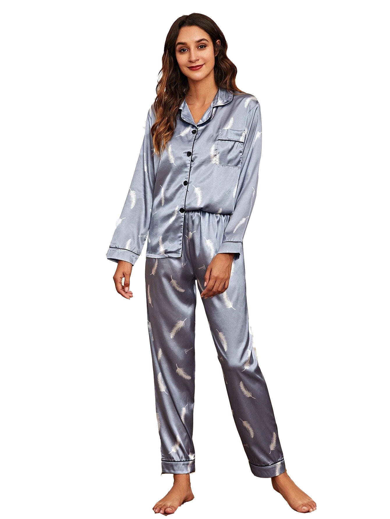 Women's Print Pajama Set Long Sleeve Tops And Pants Loungewear Sleepwear Ooho