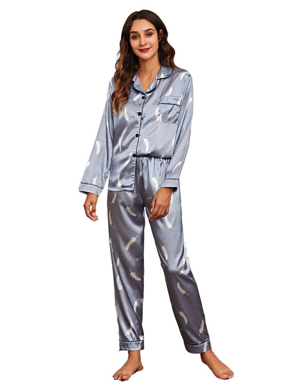 Women's Print Pajama Set Long Sleeve Tops And Pants Loungewear Sleepwear Ooho