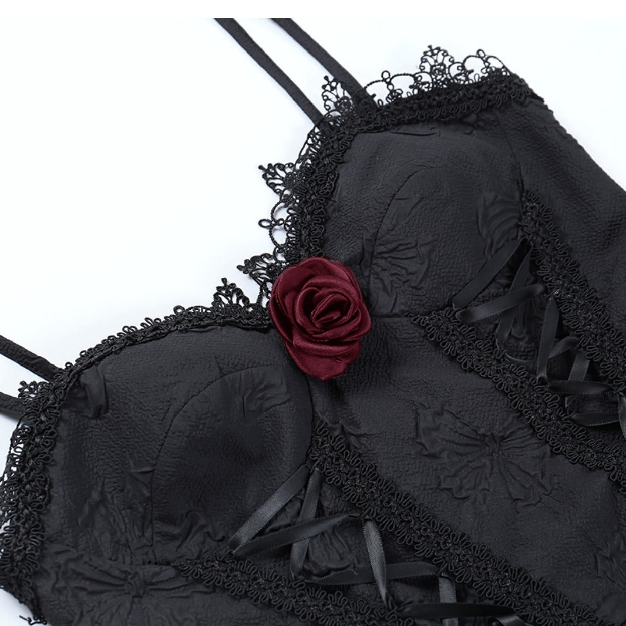 Rose Dark Jacquard Slip Dress for Women | Elegant Floral Textured Midi Dress Ooho