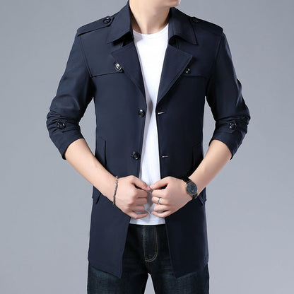 Spring And Autumn Men's Trench Coat With Buttons Top Quality Jacket Slim Regular Classic Jacket Ooho
