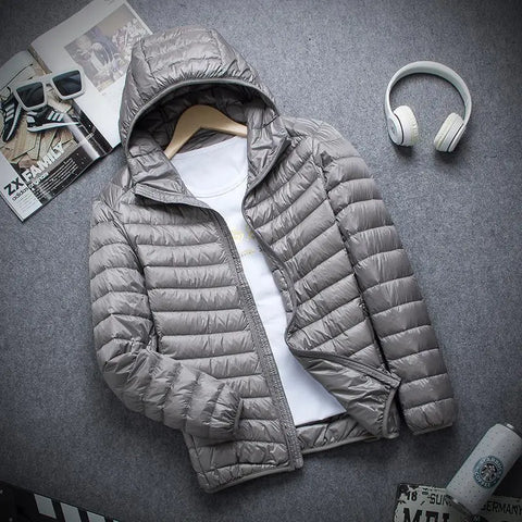 Men's Stand Collar Hooded Short Ultra-thin Down Jacket Ooho