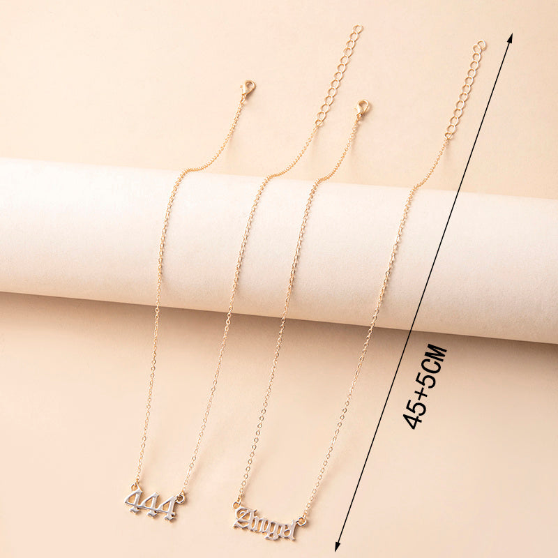 Gold Letter Angel Number 444 777 Multi-layer Chain Necklaces For Women Ooho