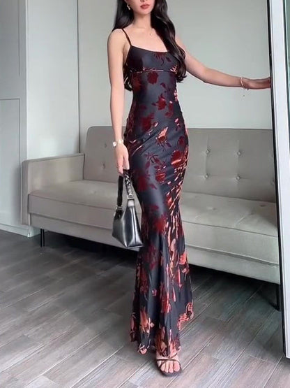 Flocked Strappy Maxi Dress Ooho