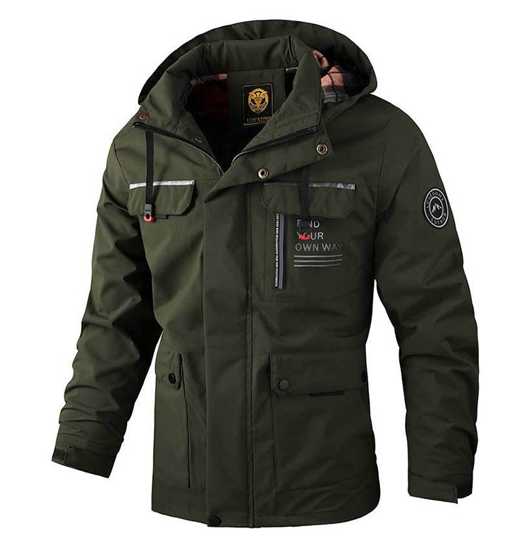 Men's Casual Hooded Jacket Parka Autumn And Winter Warm Solid Color Windproof Coat Outdoor Clothes With Multiple Pockets Ooho