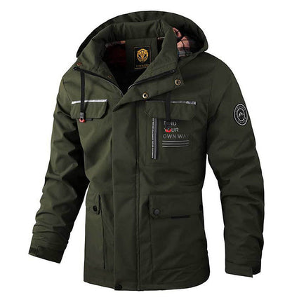 Men's Casual Hooded Jacket Parka Autumn And Winter Warm Solid Color Windproof Coat Outdoor Clothes With Multiple Pockets Ooho