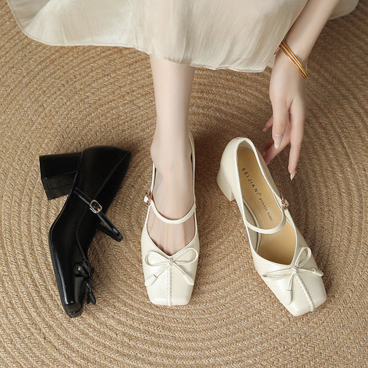 Bow Square Toe Mary Jane Shoes Women Ooho