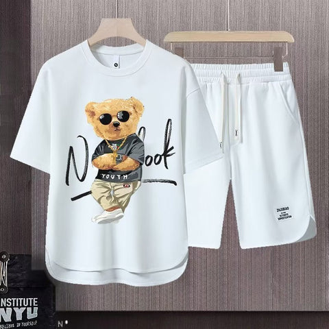 Short-sleeved T-shirt Summer Men Leisure Set Teenagers Student Sports Suit Junior High School Running Two-piece Suit Ooho