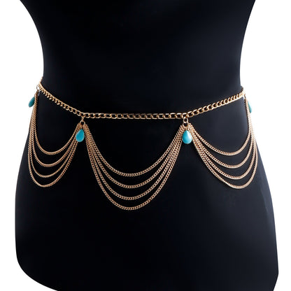 Classic Retro Turquoise Waist Belly Chain For Women Summer Beach Sexy Simple Body Chain Jewelry Accessories Gift Ooho