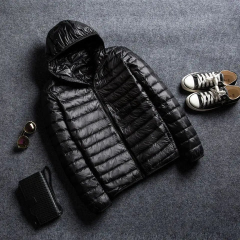 Men's Stand Collar Hooded Short Ultra-thin Down Jacket Ooho