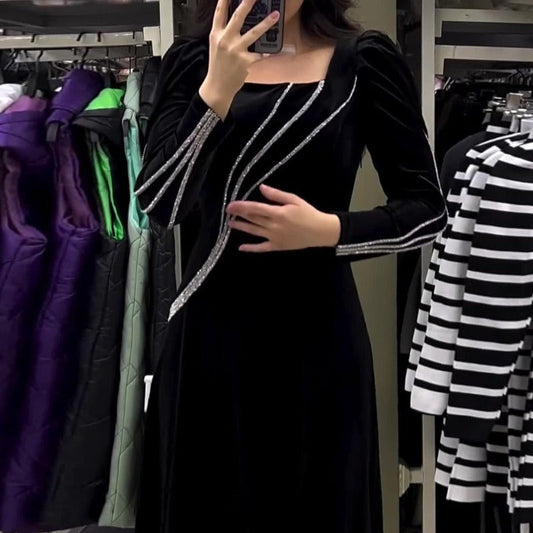 Long Sleeve Rhinestone Maxi Dress | Glamorous Evening Gown Ooho