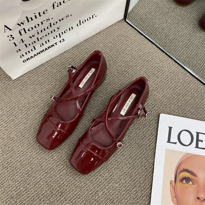 Red Cross Buckle Mary Jane Shoes Women Ooho