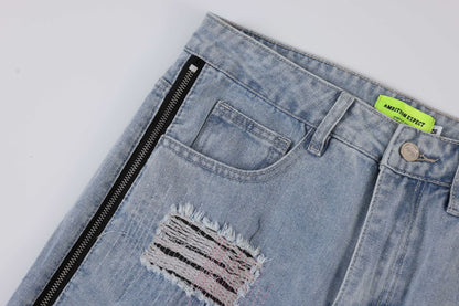 American Street Style Retro Tattered Washed Jeans | Vintage Distressed Denim for Women Ooho